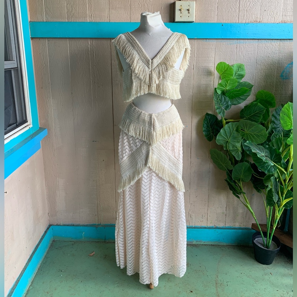 NEW PatBO Cream Fringe Skirt SAMBA Set